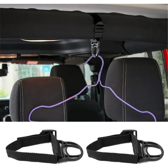 Roll Bar Coat Hanger Clothes Hook for Jeep Wrangler JL JT TJ JK JLU Sports Sahara Freedom Rubicon X & Unlimited 1997-2024 Black Interior Parts Accessories (Pack of 2) (Black)