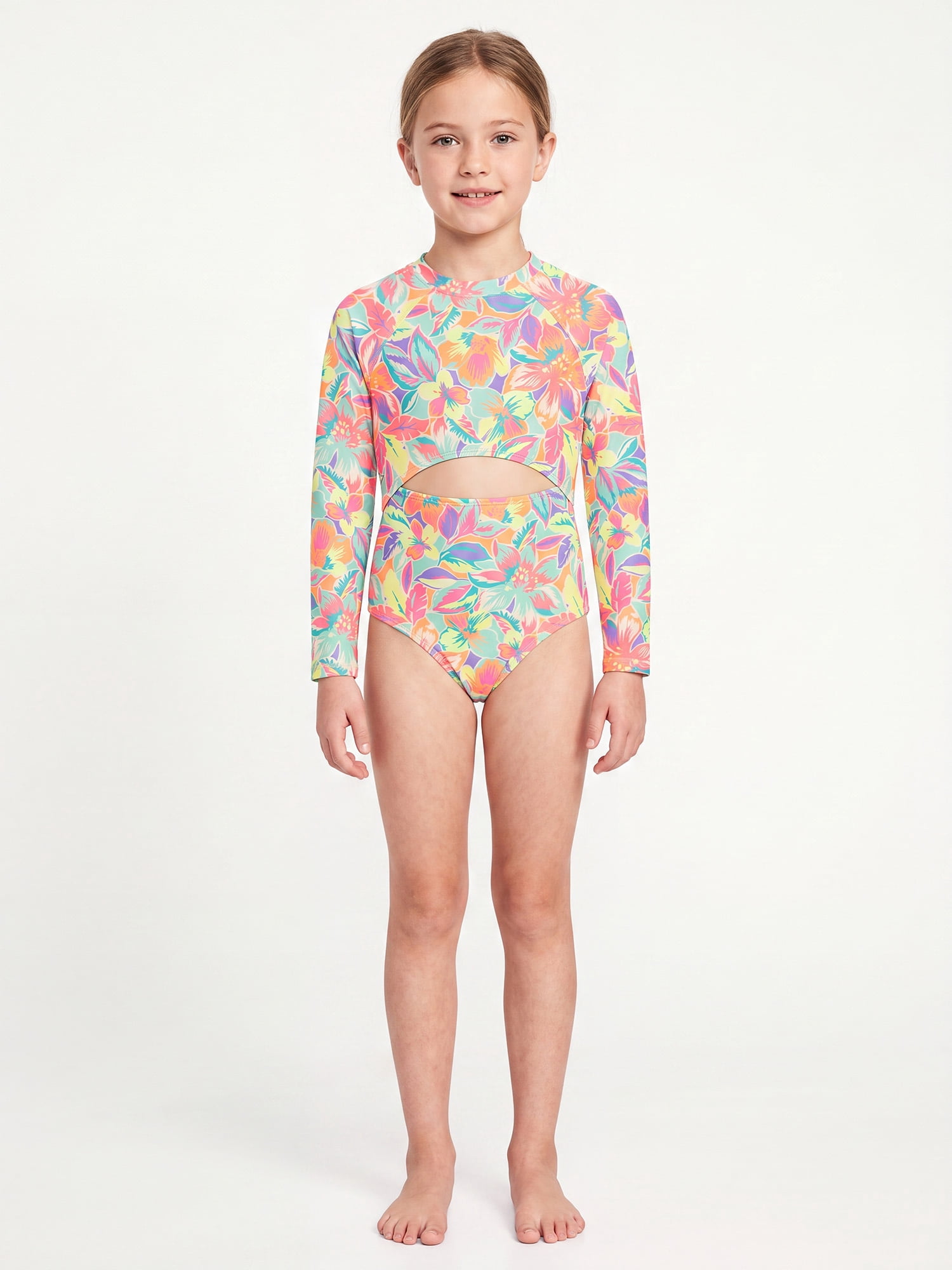Ocean Gear Girls One Piece Long Sleeve Swim Suit, Sizes 4-18