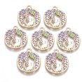 thumbnail image 1 of 5 colgantes de hoja de aleación con esmalte, planos y redondos, con forma de hoja y gato. Colgante dorado, morado medio, ideal para hacer joyas., 1 of 2