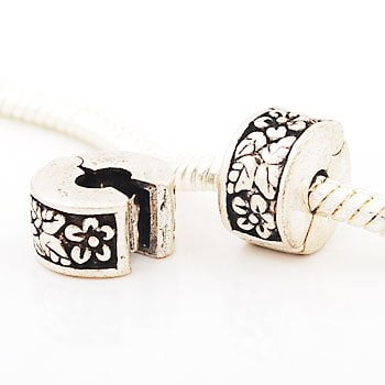 Tone Cat Charm (2) Antique Silver Tone Floral Leaves Clip Lock Stopper Bead Charms. Compatible With Pandora Style Bracelets. ()