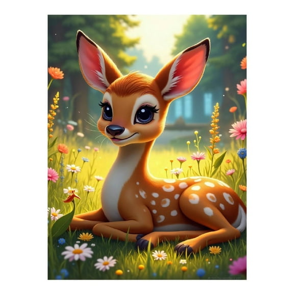 Diamond Art Kit for Adults, Cute Cartoon Fawn Flower Print No.5 Diamond Painting for Adults Beginners, 5D DIY Diamond Art Painting Kits, Colorful Diamond Painting Craft for Home Decor 12x16