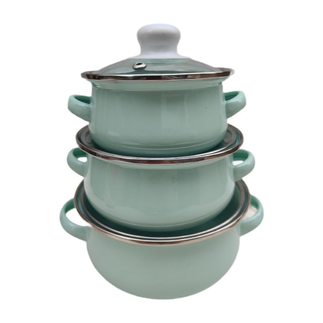 GROWTH TANK 3 Pieces Enamel Cooking Pots Stew Bean Simmer Pot Kitchen Household Cookware light blue