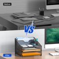 thumbnail image 4 of Samstar Mesh Desk File Organizer Letter Tray Holder, Desktop File Folder Holder with 3 Paper Trays and 2 Vertical Upright Section, Black., 4 of 6