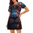 thumbnail image 1 of Easygdp Forest Cool Lion Camisón de manga corta para mujer, informal, estampado, 1 of 6