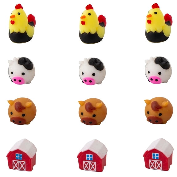 3/4" Mini Farm Mochi Squishy Rubber Stress Toys - 12 Pc.