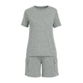 thumbnail image 6 of Mifsaly Cotton Sets for Women 2 Piece Summer Short Sleeve Crewneck T-Shirt and High Waisted Cargo Shorts with Pockets Matching Lounge Outfits Gray,S, 6 of 6