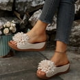 thumbnail image 6 of Beige Womens Suede Wedge Mules Floral Detail Casual Fish Mouth Slippers for Outings Size 8.5, 6 of 9