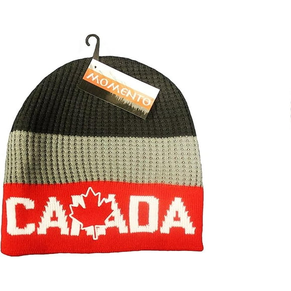 CANADA BLACK GREY & RED MAPLE LEAF ADULT TOQUE HAT CAP FITS SMALL TO LARGE CANADIAN TQ 13