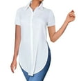 thumbnail image 2 of Womens Tops Women's Solid Color Tops Casual Short Sleeve Slim Button Down Shirt Shirts for Women, 2 of 5