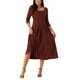 thumbnail image 1 of INSPIRE CHIC Vestido largo casual con mangas 3/4 y cuello redondo, plisado, con bolsillos, talla XL, color rojo vino, 1 of 5