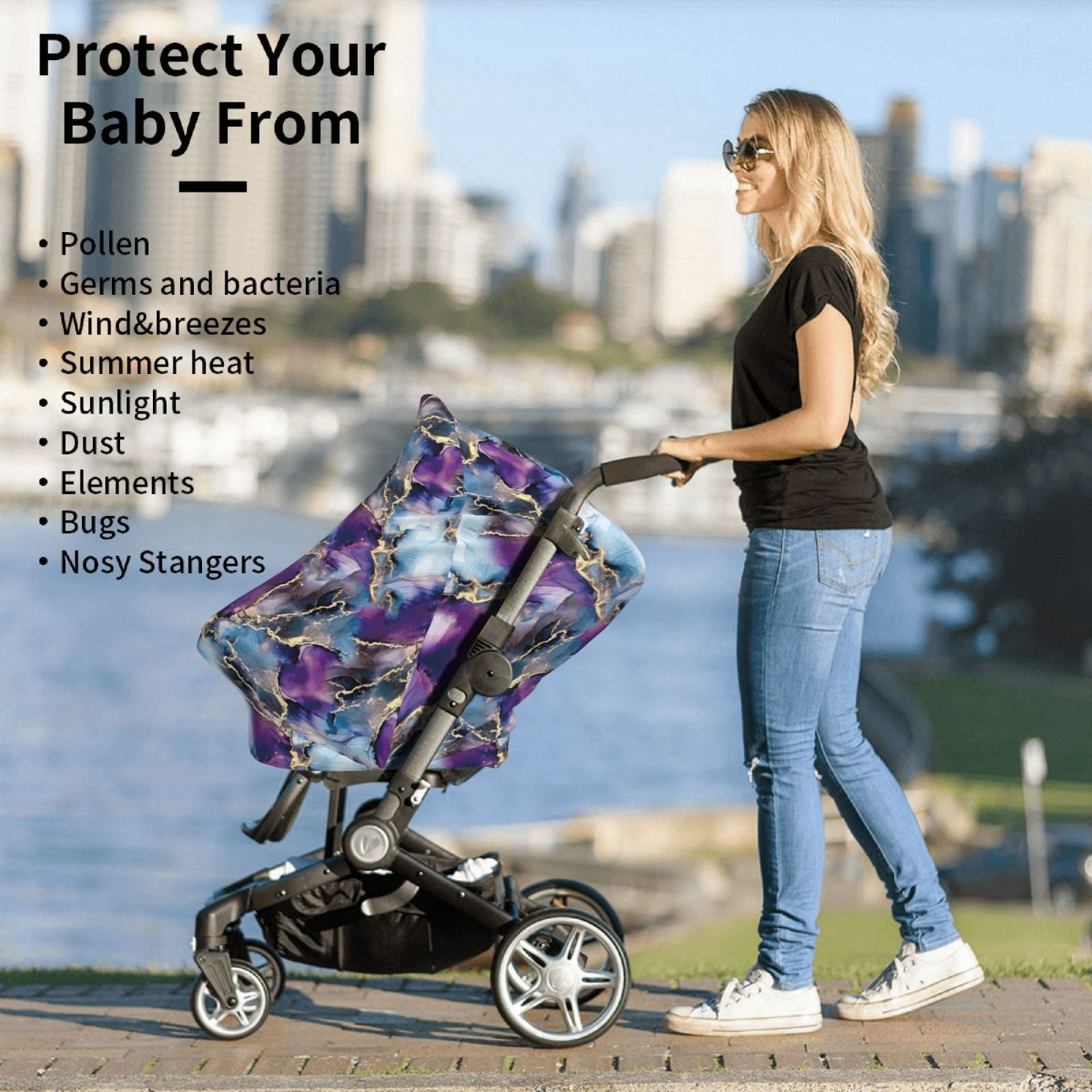 Fotbe Purple Marble Texture Pattern Car Seat Covers for Babies, Nursing Breastfeeding Cover Infant Carseat Canopy, Soft Stretchy Carrier Cover