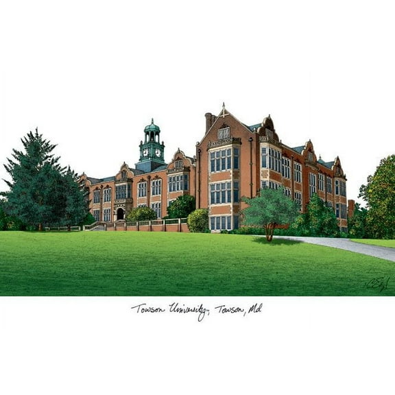 Towson University 14w x 11h Manhattan Black Single Mat Gold Embossed Diploma Frame with Bonus Campus Images Lithograph (value savings at $59)