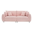 thumbnail image 3 of JERFIT 86.6" Pink Plush Teddy Fabric Sofa Couch for Small Space, 3-Seater with 4 Decorative Throw Pillows, Modern Apartment Living Room Furniture, 3 of 5