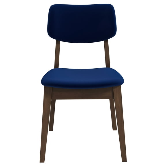 Mid-Century Modern Velvet Upholstered Dining Chair, Set of 2, Navy Blue & Brown, Solid Wood Frame