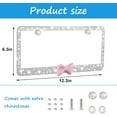 thumbnail image 2 of Bling License Plate Frame for Women - Sparkly Diamond Car Tag Cover with Rhinestone Crystals & Gift Bow, Stainless Steel Luxury Car Accessories for Her (White + Pink Bow), 2 of 7