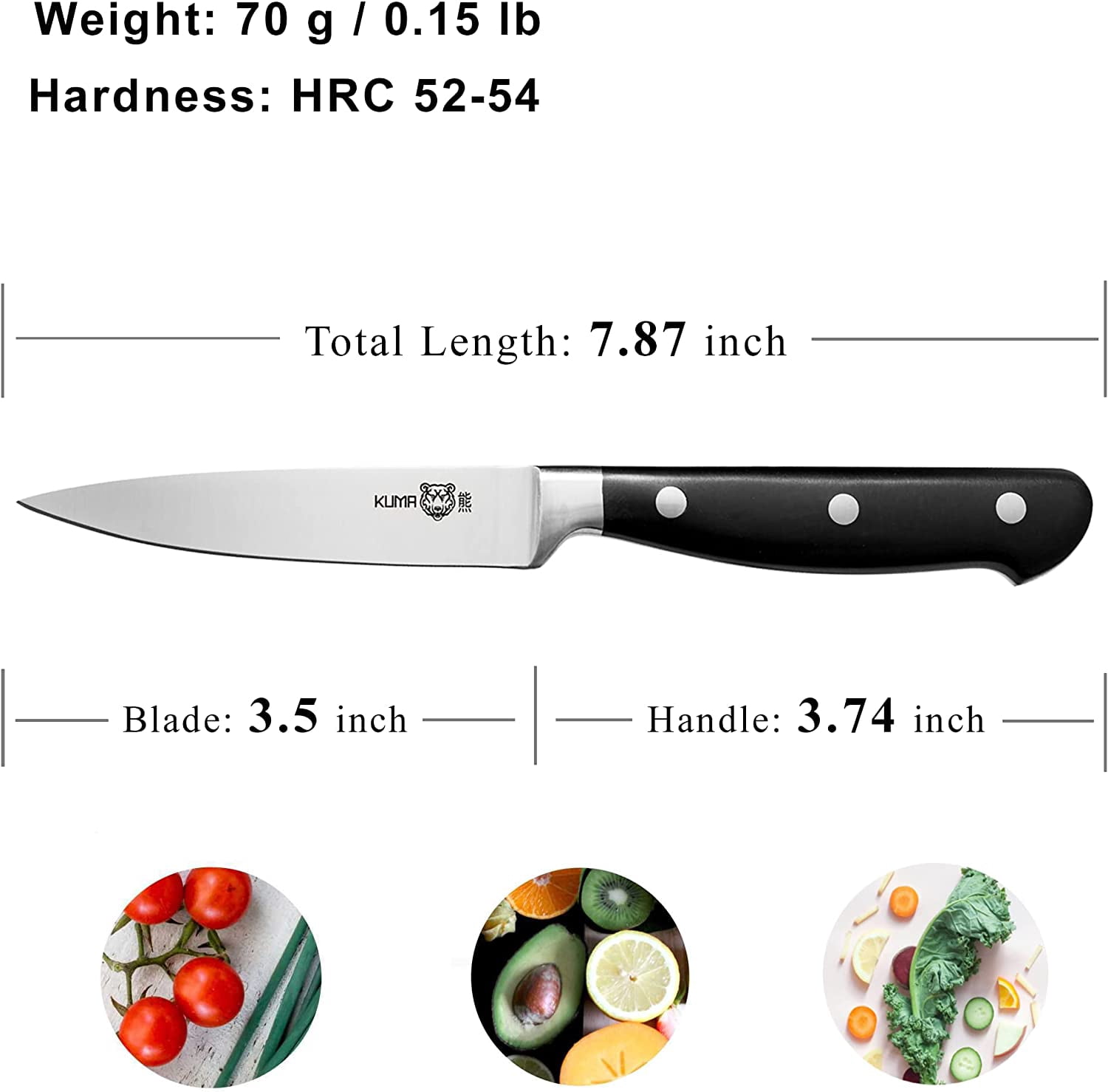 KUMA Paring Knife Pro Bolster Stainless Steel Japanese Kitchen Knives