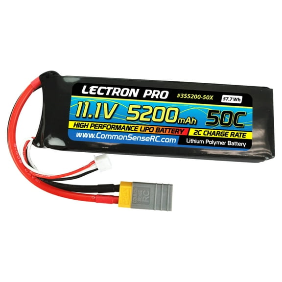 Common Sense RC (3S5200-50X) Lectron Pro 3S 11.1V 5200mAh 50C Lipo Battery with XT60 and Traxxas Ada