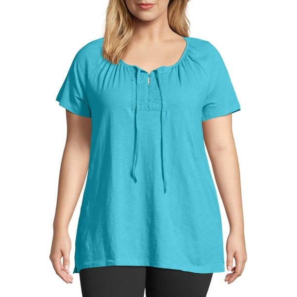 Just My Size - Just My Size Women's Plus-Size Slub Crochet Trim Tunic 