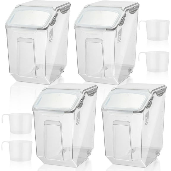 4 Pack Rice Storage Container With Wheels Plastic Airtight Lid Flour Container Bin for Dog Pet Cereal Grain Dry Food, 15 Liter / 30 lbs