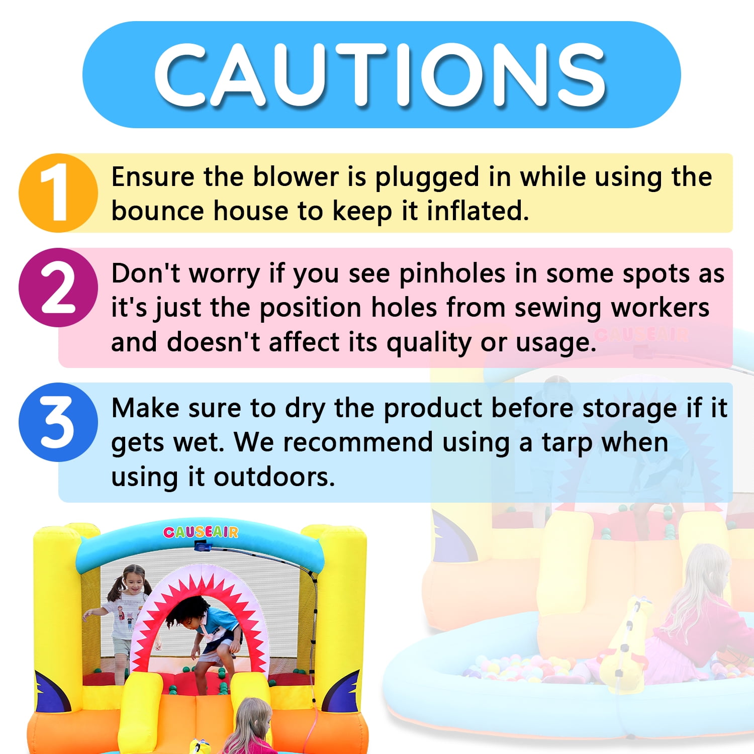 Causeair Inflatable Bounce House with Ball Pit, Wet and Dry Use, Basketball Hoop, Water Slide