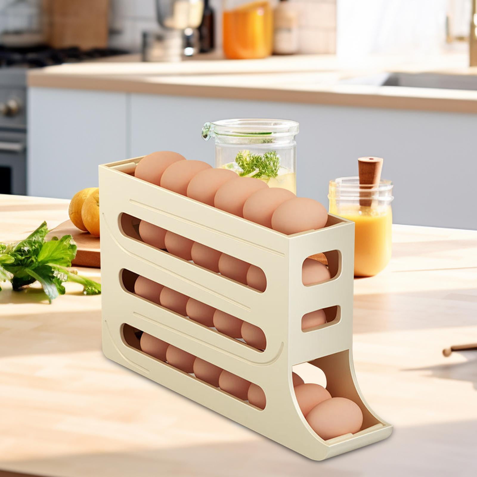 TISHITA Automatically Fridge Rolling Egg Container, 4 Tier Egg Tray, Large Capacity, Durable Rolling Egg Dispenser for Kitchens Pantry