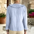 thumbnail image 4 of HaCpiu Women's Solid V-Neck Ruffle Blouse, Casual Loose Long Sleeve Tunic Shirt, Lightweight Flowy Tie-Front Top with Bell Cuffs, Light Blue S, 4 of 5