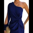 thumbnail image 1 of Vestido de Cóctel para Mujer, con un Solo Hombro, Larga y Abertura Alta, para Fiesta de Boda Azul Oscuro M, 1 of 8