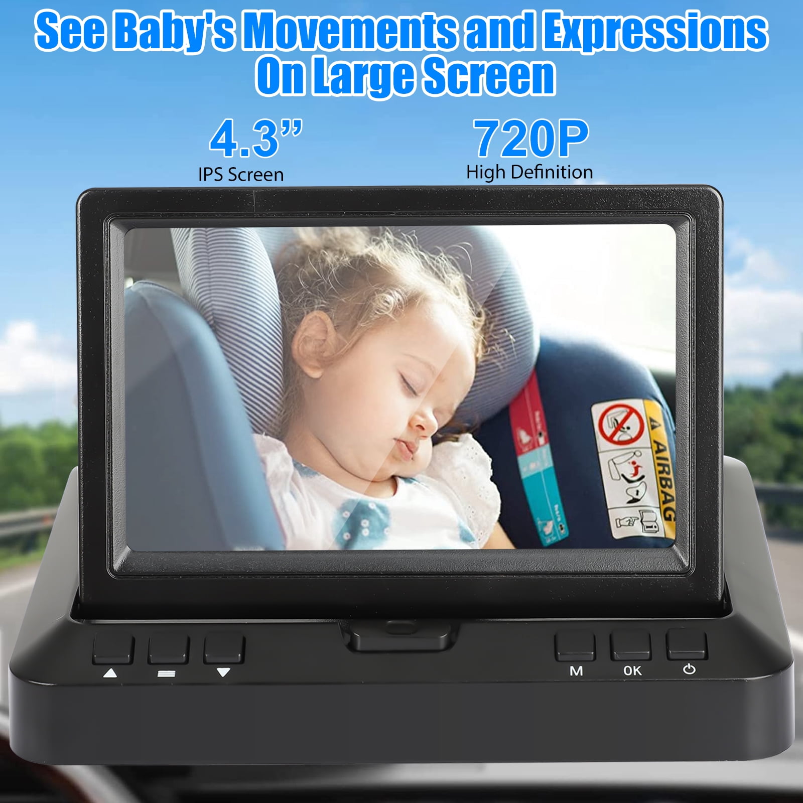 TSV Car Back Seat Camera with 4.3" 720P HD Monitor, Night Vision, 170° Wide-Angle View, 128GB TF Card Supported