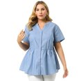 thumbnail image 3 of Women's Plus Size Shirt Short Sleeve Chest Pocket Button Down Peplum Tops, 3 of 7