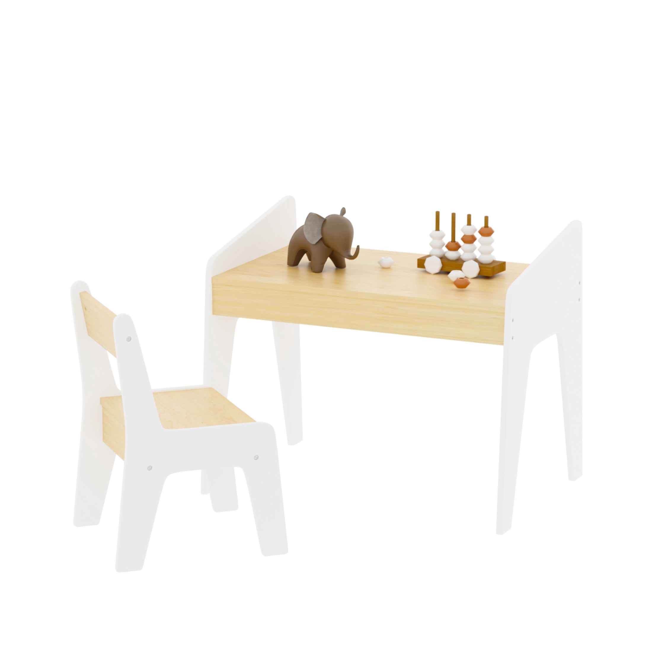 Noble House Kids Wooden Study Table and Chair Set, Children's Desk for Drawing & Reading, Kids Room, White and Natural