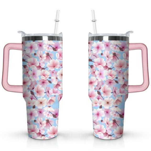 40oz Pioneer Tumbler with Handle Lid and Straw,Colorful Floral Tumblers Gifts for Women Girls Men Adults(Pink)