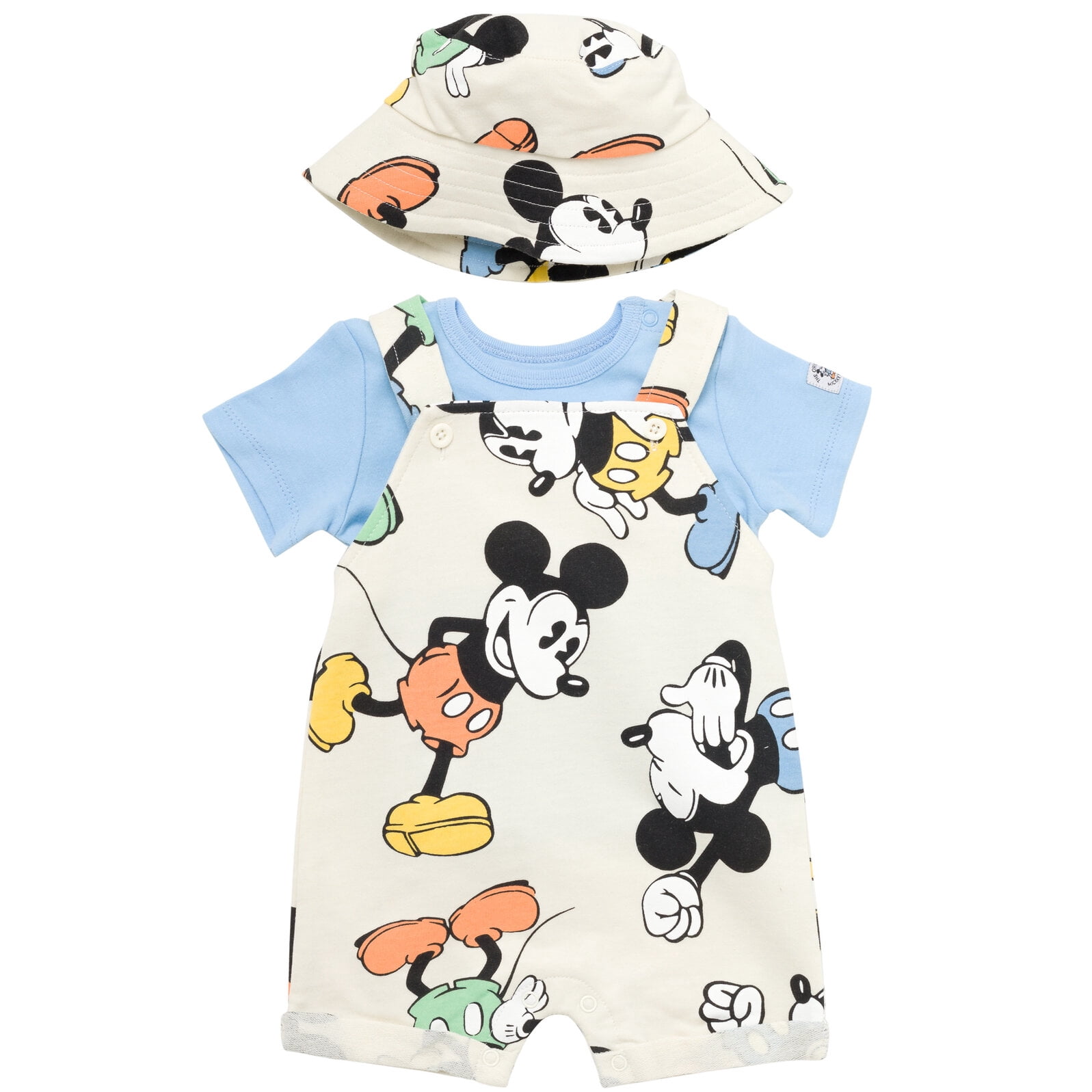 Disney Mickey Mouse Baby Boys' Tee and Shortall Set with Bucket Hat Mickey Mouse Cream