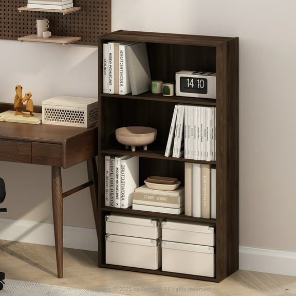 Furinno Simple Open Shelf, Bookcases, 4-Tier, Columbia Walnut