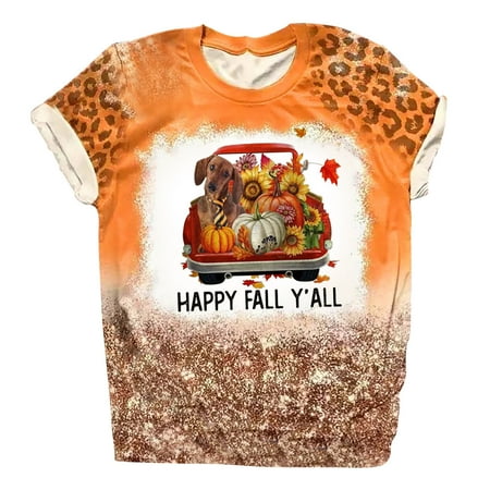 

Womens Tops Corset Tops for Women Thanksgiving Trendy Woman Causal Round-Neck Printed Blouse Short Sleeve T-Shirt Tops White Long Sleeve Shirts for Women Valentine Shirts for Women Orange 2XL