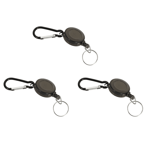 Lot 3 Badge Holder Winder Holder Keychain Retractable Carabiner Belt Clip ID Card Card Holder-Black