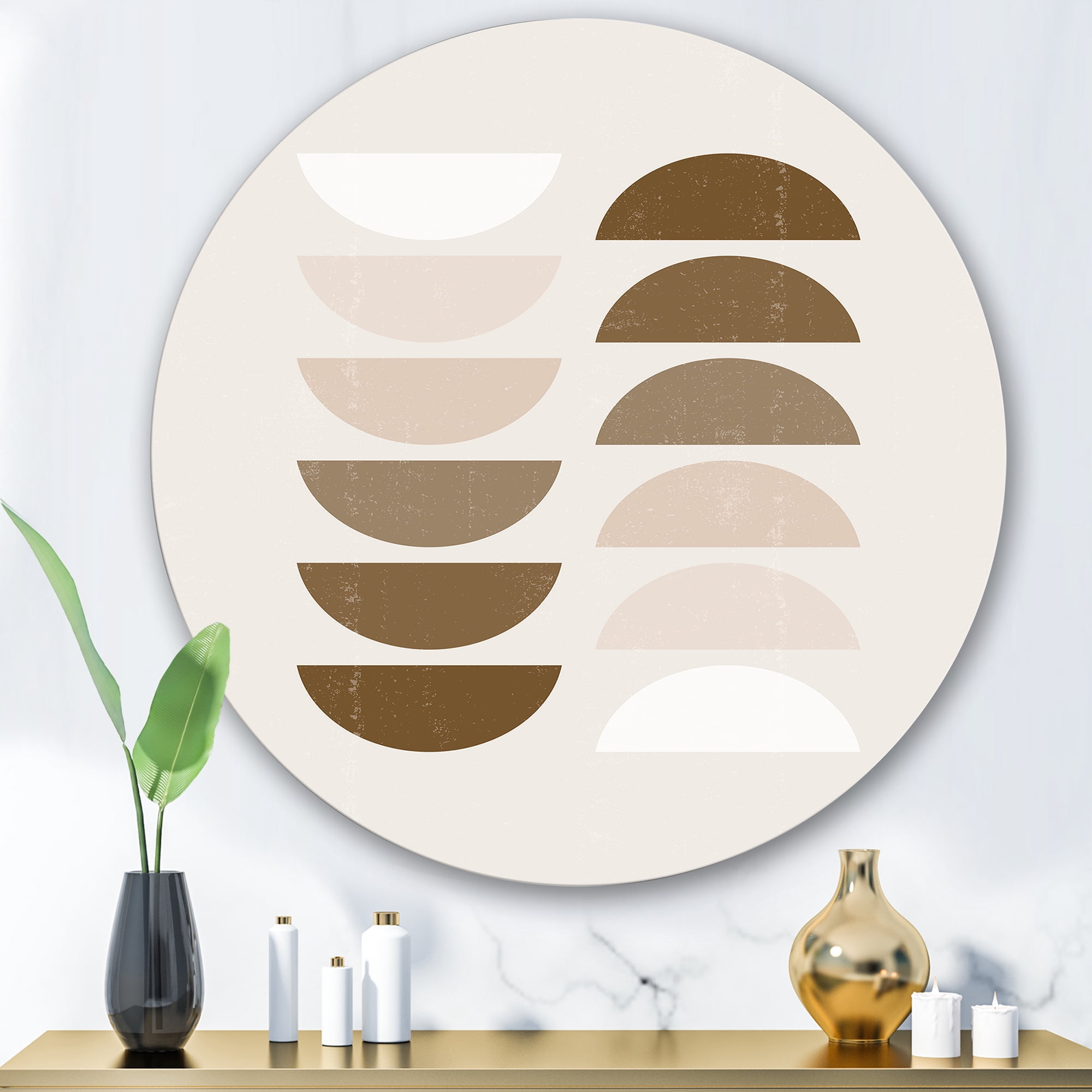 Designart 'Abstract Moon and Sun Geometrics In Terracotta II' Modern Circle Metal Wall Art 29x29 - Disc of 29