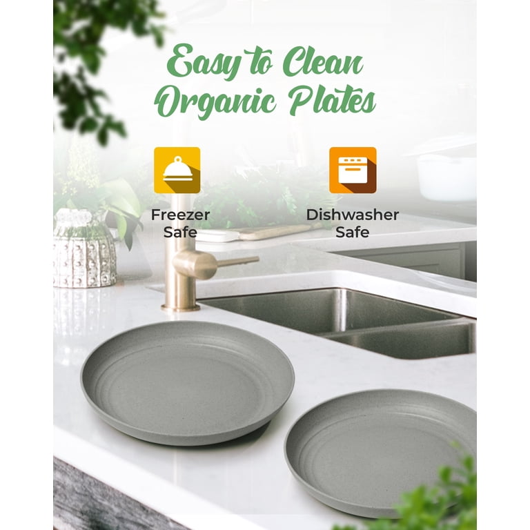 4 Pack Wheat Straw Dinner Plates - 7.8" Unbreakable, Dishwasher & Microwave Safe Plates, BPA Free For Camping