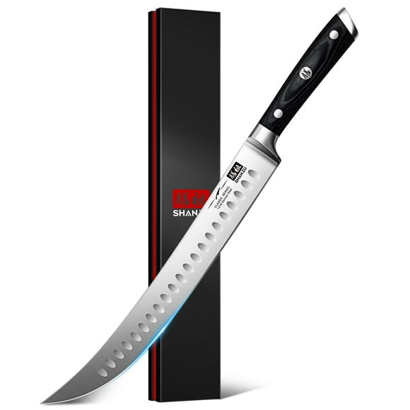 SHAN ZU 12" Carving Slicing Knife - Brisket Slicing Meat Knife Professional German 1.4116 Stainless Steel Razor Sharp Blade, Ergonomic Wood Handle & Full Tang Design, Gift Box Inc