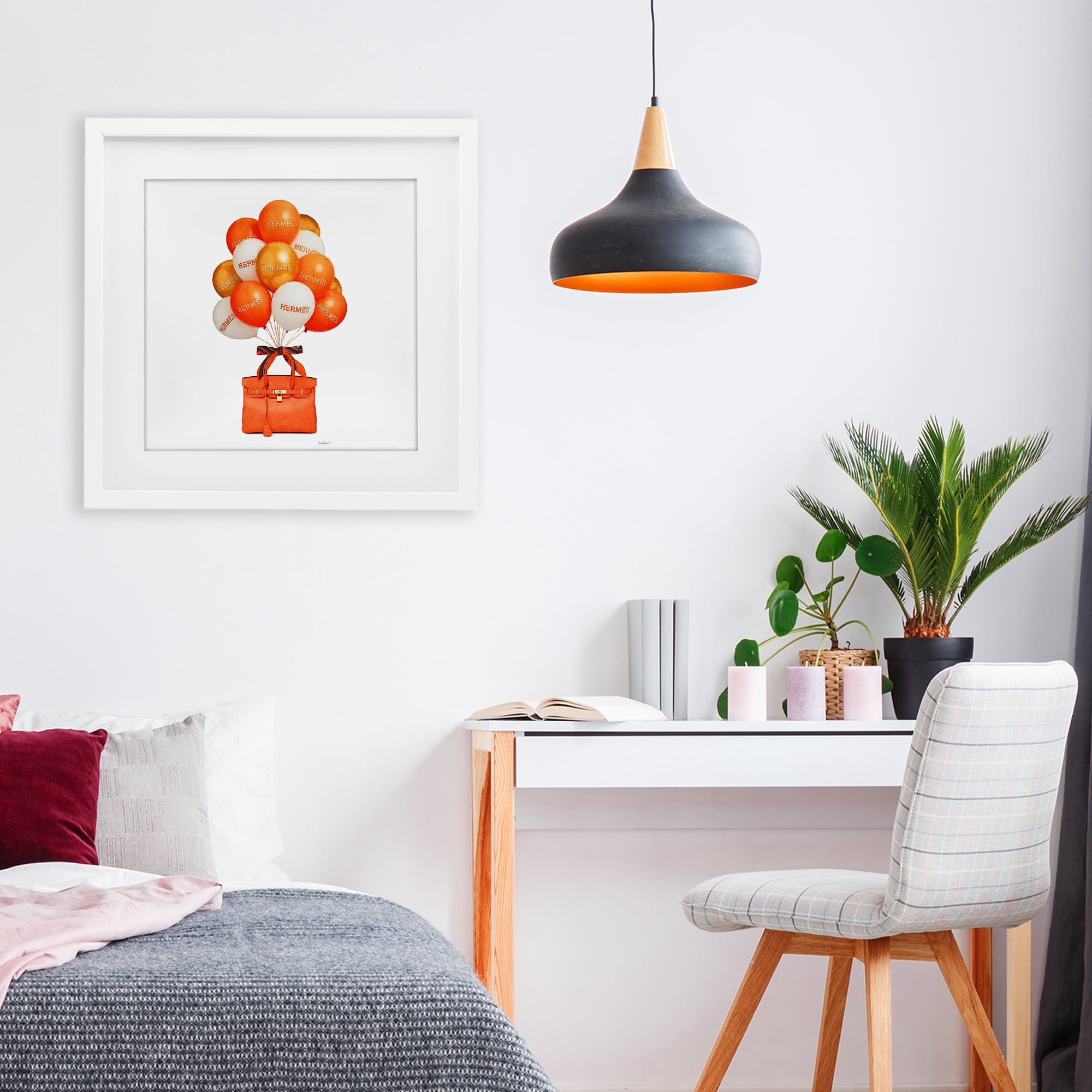 Stupell Industries Orange Handbag & Balloons White Framed Print Under Glass, design by Amanda Greenwood