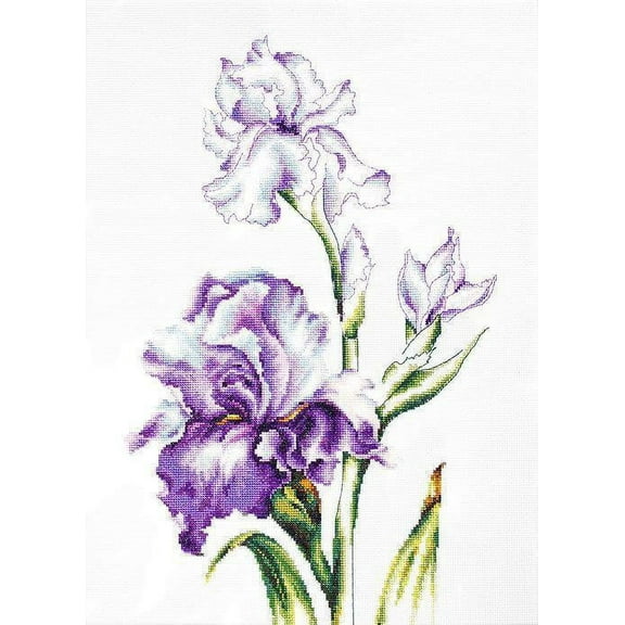 Counted Cross-Stitch Kit Irises B2251 Needlework Flowers Purple Green Easy By Luca-S Embroidery Cotton