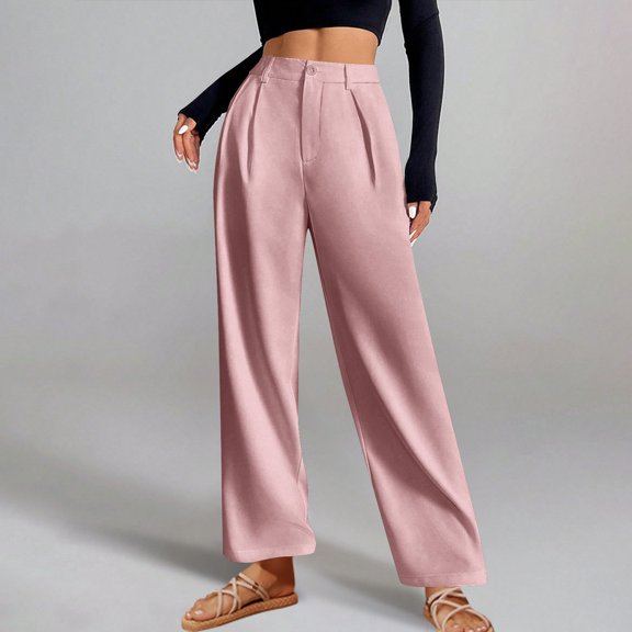 Zorckvet Women's Casual Wide Leg Dress Pants, High Elastic Waisted Business Trousers with Pockets