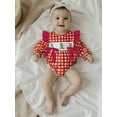 thumbnail image 5 of Miaouyo Infant Baby Girl Christmas Fall Jumpsuit 0 3 6 12 18 24 Months Plaid Print Tree Embroidery Long Sleeve Round Neck Bow Romper, 5 of 9