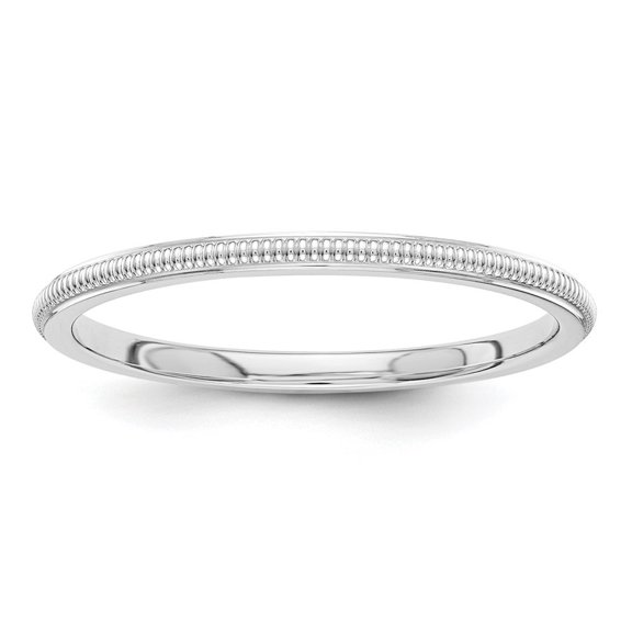 Diamond2Deal 14k White Gold 1.5mm Milgrain Stackable Band Ring for Women Size 7.5