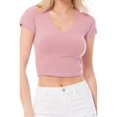 thumbnail image 6 of MixMatchy Women's Basic Ribbed Solid V-Neck Short Sleeve Crop Top, 6 of 6