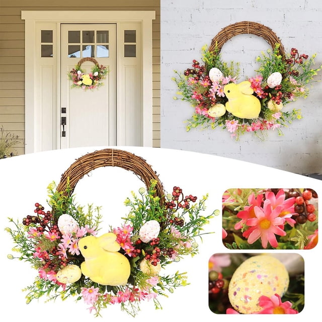 Easter Bunny Flower Twig Wreath Decoration For Front Door Easter Rabbit Front Door Wreath Easter Rabbit Wreath Decor