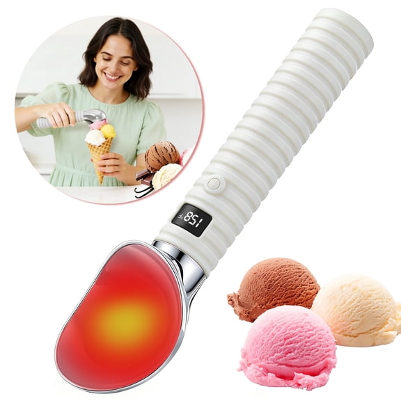 SLUMLOVE Rechargeable Electric Heated Ice Cream Scoop–Fast Heating to 158°F, IP67 Waterproof for Hard Ice Cream, Gelato, Sorbet – Easy for Seniors & Kids