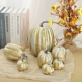 thumbnail image 2 of 7 Pcs Assorted Sizes Harvest Gold Artificial Pumpkins for Fall Halloween Thanksgiving Decorating Embellishing and Displaying, 2 of 16