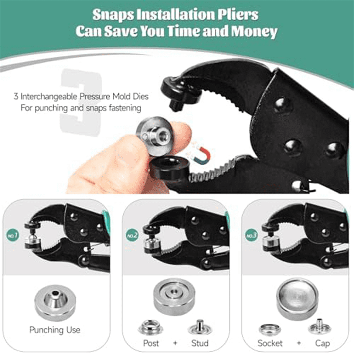 Heavy Duty Snap Fastener Pliers with 323 Piece Canvas Snap Kit