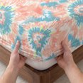 thumbnail image 3 of Twin Sze Fitted Sheet Set - Teal Orange 2 Piece Bedding Sets 16" Deep Pocket Fitted Sheet with 1 Pillowcase, Modern Tie Dyeing Contemporary Abstract Art Brushed Microfiber Hotel Luxury Bed Sheets, 3 of 9