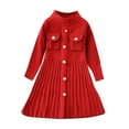 thumbnail image 2 of BRGZLK Girls Sweater Dress Solid Color Button Long Sleeve Knitting Elastic Waist Knee Length Sweater Dress Casual Comfort Jumpsuit Skirt Red 1-2 Years, 2 of 5